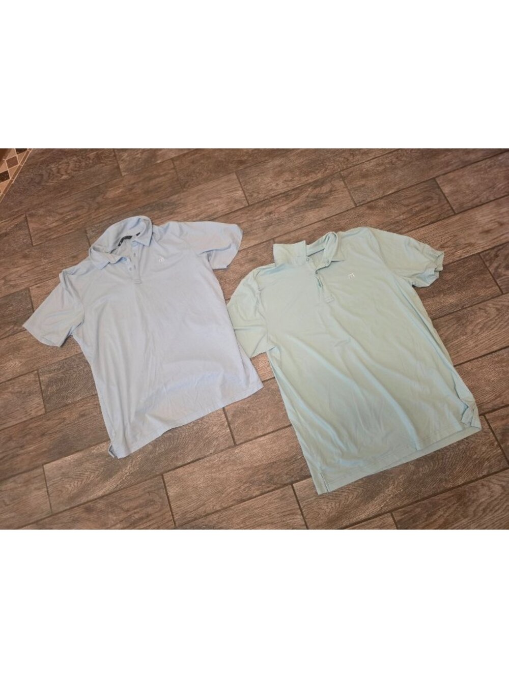Travis Mathew Lot of 2 Mint & Blue Lightweight Cotton Polo Golf Shirts size XL